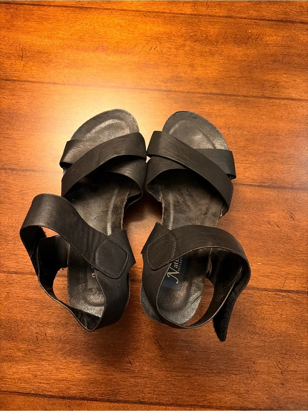 Natural Reflections Black Cork Wedge Sandals - Women's Comfortable Strappy Heels